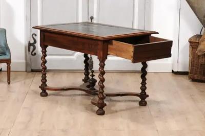 Louis XIII Period 1630s Carved Walnut Barley Twist Table with Black Painted Top