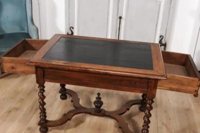 Louis XIII Period 1630s Carved Walnut Barley Twist Table with Black Painted Top