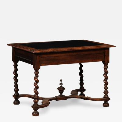 Louis XIII Period 1630s Carved Walnut Barley Twist Table with Black Painted Top