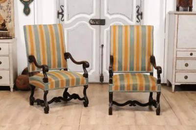 Louis XIII Style 19th Century French Os de Mouton Walnut Armchairs a Pair