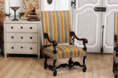 Louis XIII Style 19th Century French Os de Mouton Walnut Armchairs a Pair