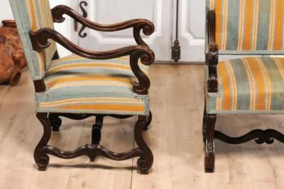Louis XIII Style 19th Century French Os de Mouton Walnut Armchairs a Pair