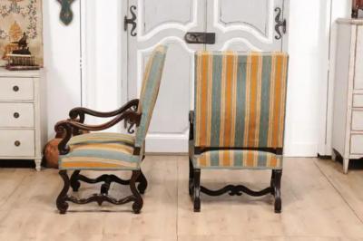 Louis XIII Style 19th Century French Os de Mouton Walnut Armchairs a Pair