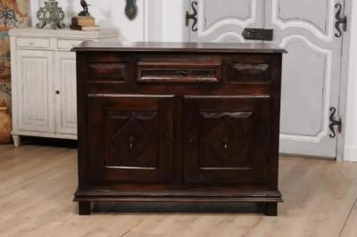 Louis XIII Style French 19th Century Walnut Buffet with Carved Diamond Motifs