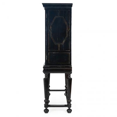 Louis XIV Antique Ebonized Brass Inlaid Display Cabinet Bookcase Vitrine