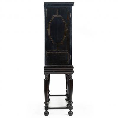 Louis XIV Antique Ebonized Brass Inlaid Display Cabinet Bookcase Vitrine