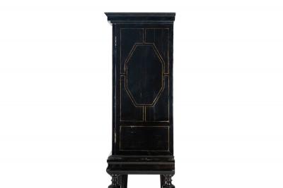 Louis XIV Antique Ebonized Brass Inlaid Display Cabinet Bookcase Vitrine