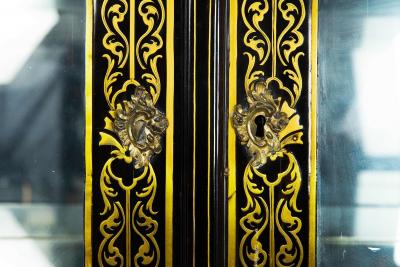 Louis XIV Antique Ebonized Brass Inlaid Display Cabinet Bookcase Vitrine
