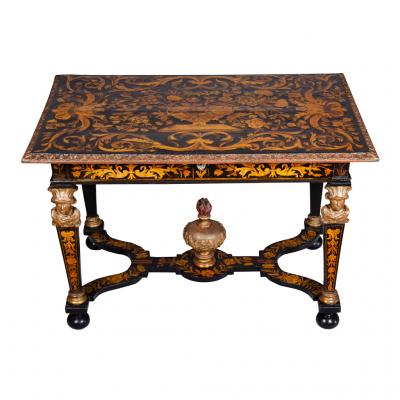 Louis XIV Marquetry and Ebonized Writing Center Table