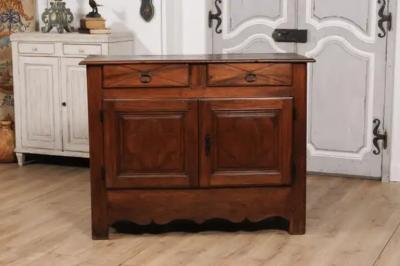 Louis XIV Period 18th Century Walnut Buffet with Carved Quatrefoil Motifs