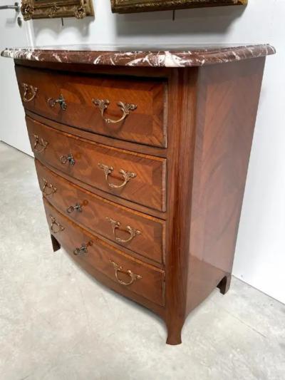 Louis XIV Style Commode with Rosewood Marquetry D cor and Red Griotte Marble