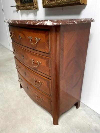 Louis XIV Style Commode with Rosewood Marquetry D cor and Red Griotte Marble