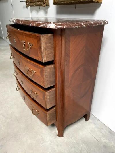Louis XIV Style Commode with Rosewood Marquetry D cor and Red Griotte Marble