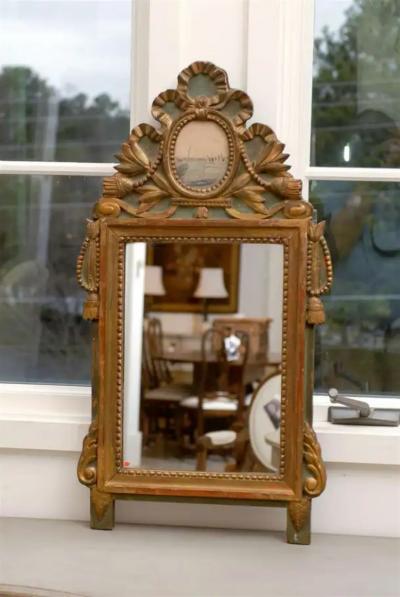 Louis XV 1760s Painted Gilt and Carved Accent Mirror w Grisaille Harbor Scene