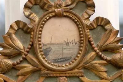 Louis XV 1760s Painted Gilt and Carved Accent Mirror w Grisaille Harbor Scene