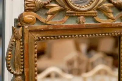 Louis XV 1760s Painted Gilt and Carved Accent Mirror w Grisaille Harbor Scene