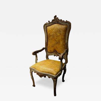 Louis XV 18th Century Venetian Polychrome and Parcel Gilt Fauteuil Armchair