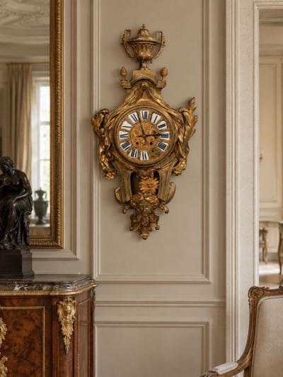 Louis XV Figural Cartel Clock Dore Bronze France 19th Century