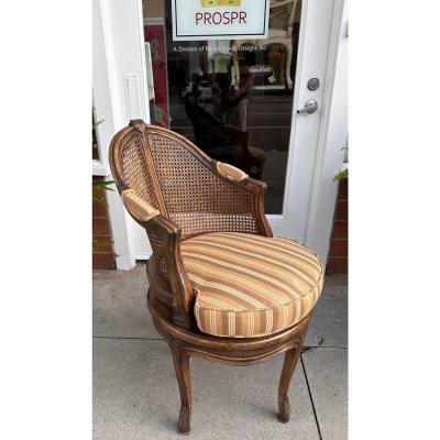 Louis XV French Provincial Style Cane Back Swivel Chair