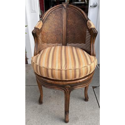 Louis XV French Provincial Style Cane Back Swivel Chair
