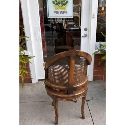 Louis XV French Provincial Style Cane Back Swivel Chair