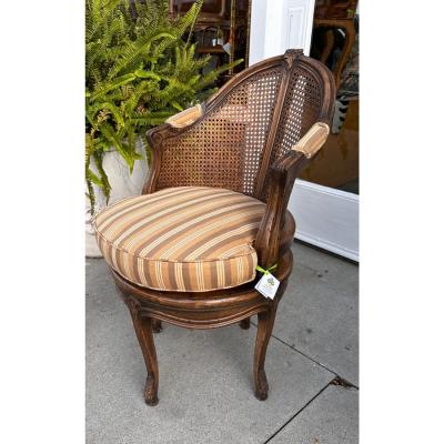 Louis XV French Provincial Style Cane Back Swivel Chair