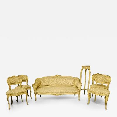 Louis XV Painted Living room Suite Settee 4 Side chairs Center Table