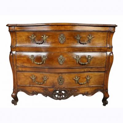 Louis XV Provincial Walnut Bombe Commode