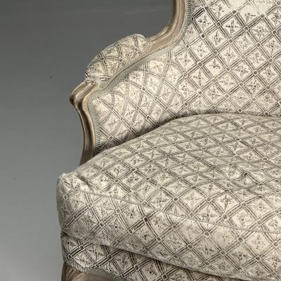 Louis XV Style Berg re Chairs Grey Painted Wood Fabric France 1970s