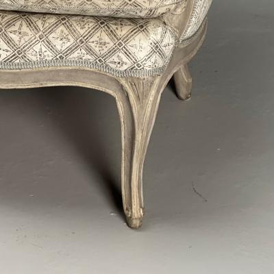 Louis XV Style Berg re Chairs Grey Painted Wood Fabric France 1970s