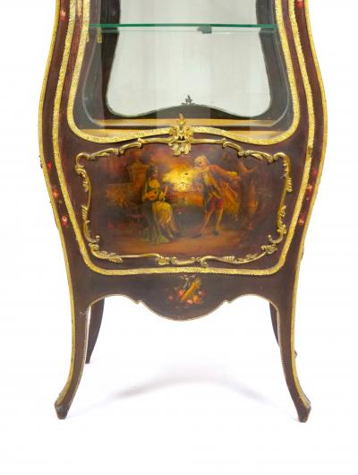 Louis XV Style Bronze Mounted Hand Painted Decorated Curio Vitrine Cabinet