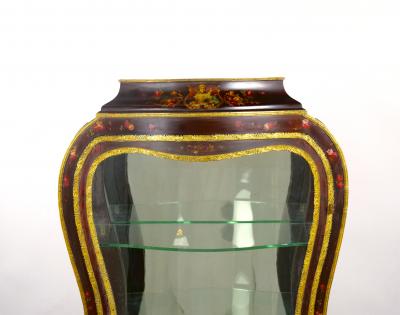 Louis XV Style Bronze Mounted Hand Painted Decorated Curio Vitrine Cabinet