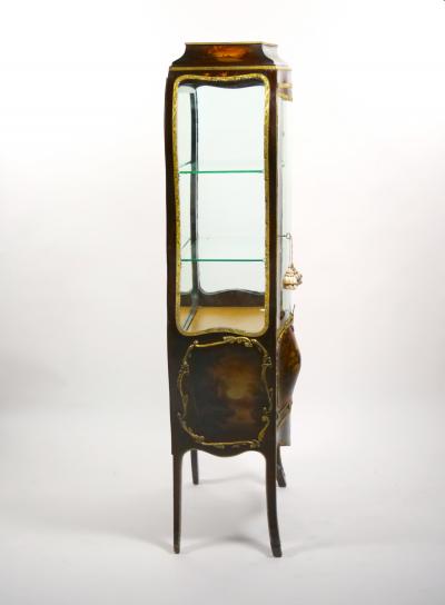Louis XV Style Bronze Mounted Hand Painted Decorated Curio Vitrine Cabinet