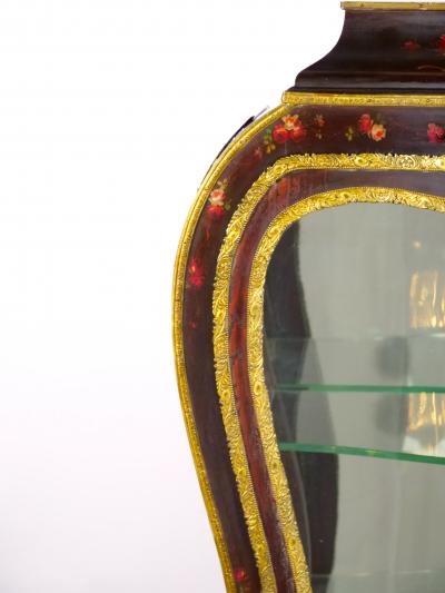 Louis XV Style Bronze Mounted Hand Painted Decorated Curio Vitrine Cabinet