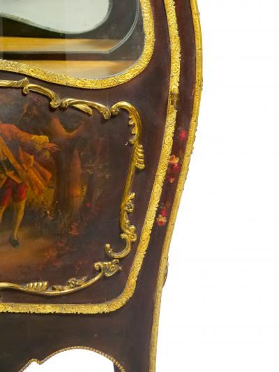 Louis XV Style Bronze Mounted Hand Painted Decorated Curio Vitrine Cabinet
