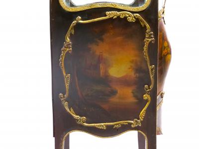 Louis XV Style Bronze Mounted Hand Painted Decorated Curio Vitrine Cabinet
