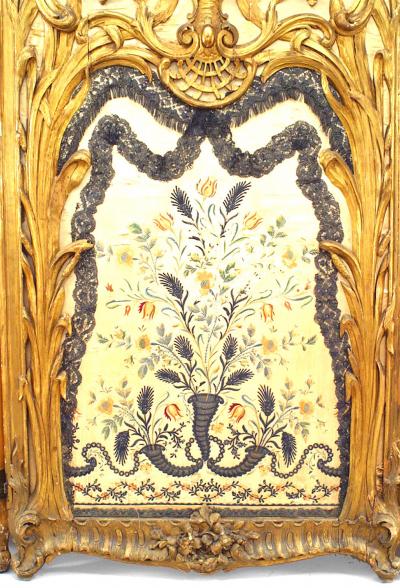 Louis XV Style Carved Gilt 3 Fold Screen with Embroidered Silk Panels