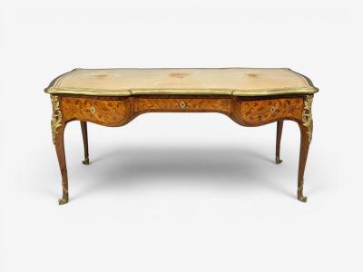 Louis XV Style Executive Desk Marquetry Leather Bronze France 19th 20th c 