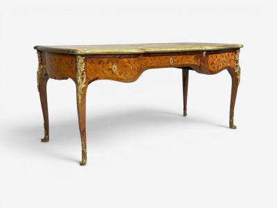 Louis XV Style Executive Desk Marquetry Leather Bronze France 19th 20th c 