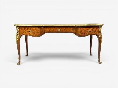 Louis XV Style Executive Desk Marquetry Leather Bronze France 19th 20th c 