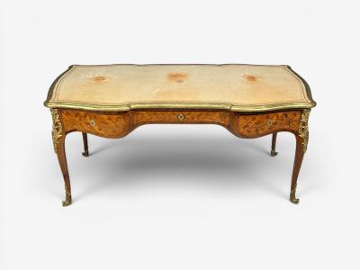 Louis XV Style Executive Desk Marquetry Leather Bronze France 19th 20th c 