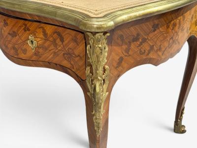 Louis XV Style Executive Desk Marquetry Leather Bronze France 19th 20th c 
