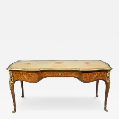 Louis XV Style Executive Desk Marquetry Leather Bronze France 19th 20th c 