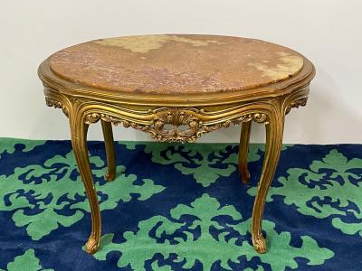 Louis XV Style French Center End Table Giltwood Marble Top Accent Table