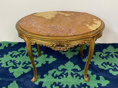 Louis XV Style French Center End Table Giltwood Marble Top Accent Table