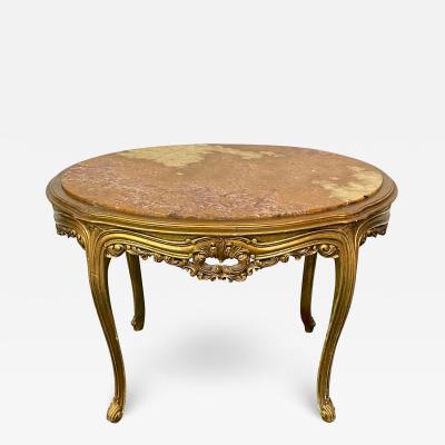 Louis XV Style French Center End Table Giltwood Marble Top Accent Table