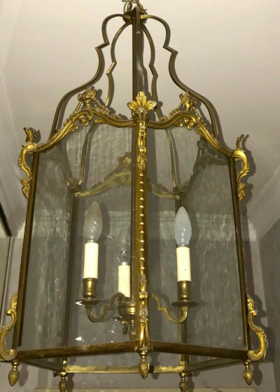 Louis XV Style Gilt Bronze Hexagonal Hall Lantern