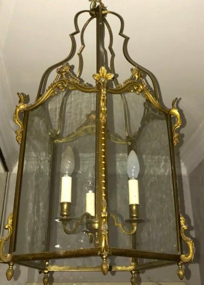 Louis XV Style Gilt Bronze Hexagonal Hall Lantern