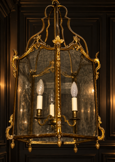 Louis XV Style Gilt Bronze Hexagonal Hall Lantern