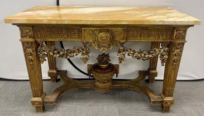 Louis XV Style Giltwood Marble Top Console Hall or Center Table
